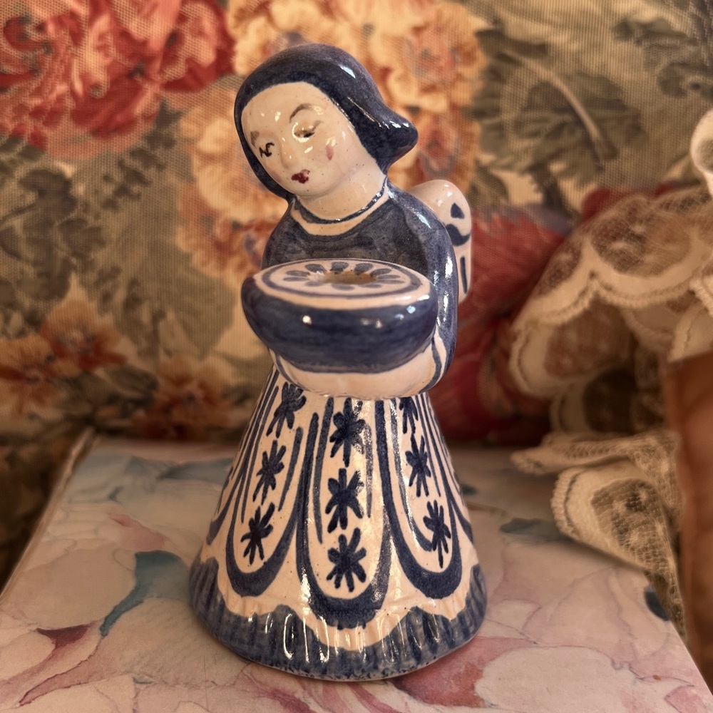 Vintage L. Hjorth Ceramic Angel Candlestick Figurine from Bornholm Denmark #421 - Picture 2 of 5
